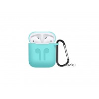 Чехол для Airpods Silicon case с карабином и ремешком Mint