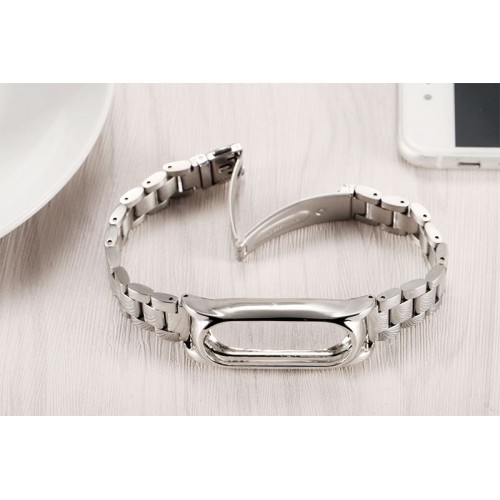 Ремешок Metal Strap With Frame For Xiaomi Mi Band 2 Silver