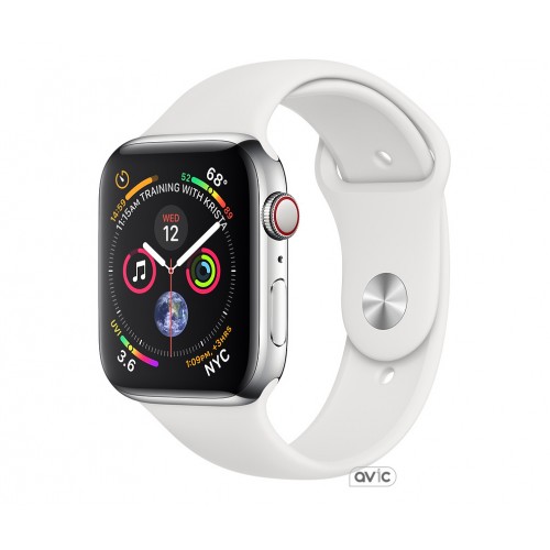 Apple Watch Series 4 GPS + Cellular 44mm Polished Stainless Steel with White Sport Band (MTX02)