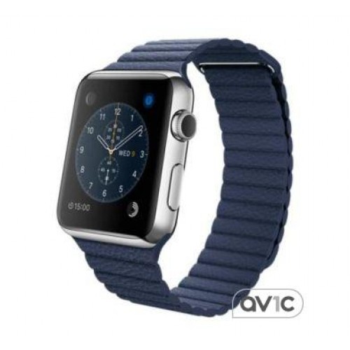 Apple Watch 42mm Stainless Steel Case with Midnight Blue Leather Loop (MLFD2) Large