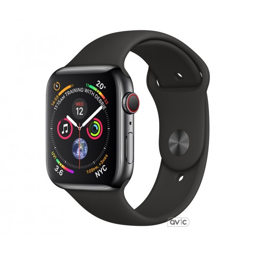 Apple Watch Series 4 (GPS + Cellular) 44mm Space Black Stainless Steel Case with Black Sport Band (MTV52)