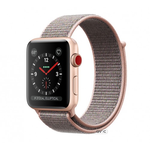 Apple Watch Series 3 38mm GPS + Cellular Gold Aluminum Case with Pink Sand Sport Loop (MQJU2)