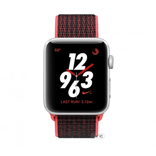 Apple Watch Nike+ Series 3 (GPS + Cellular) 38mm Silver Aluminum w. Bright Crimson/BlackSport L. (MQL72)