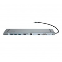 Адаптер SONDER Type-C ports 10 в 1 (HDMI 4K, USB 3.0 x 3, USB-C, SD, MicroSD, VGA, RJ45, 3.5 Jack)