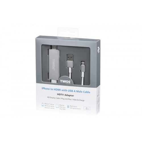 Кабель 2E Lightning - HDMI+USB A, Aluminum Shell, 2м Silver (2EW-2327)