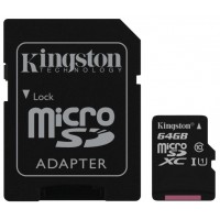 Карта памяти Kingston 64 GB microSDXC Class 10 UHS-I + SD Adapter SDC10G2/64GB