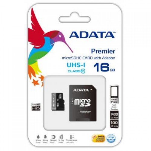 Карта памяти ADATA 16GB microSD class 10 UHS-I (AUSDH16GUICL10-RA1)