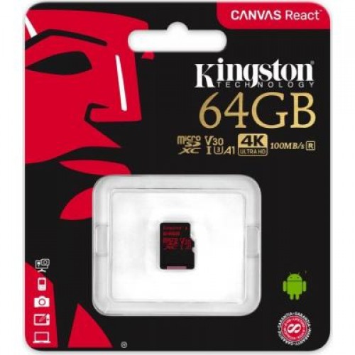 Карта памяти Kingston 64GB microSDXC class 10 UHS-I U3 (SDCR/64GBSP)