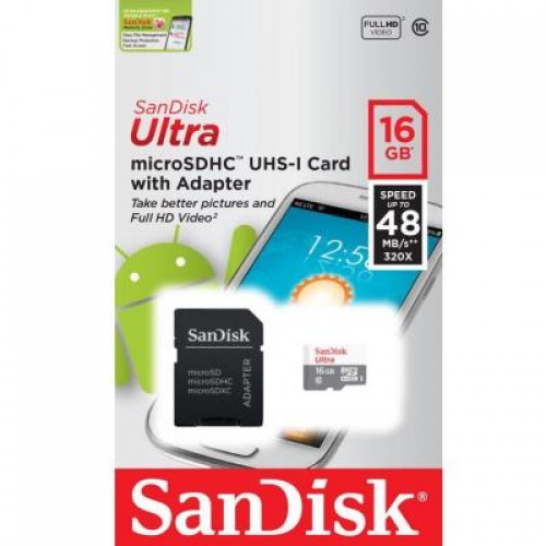 Карта памяти SanDisk 16GB microSD Class 10 UHS-I Ultra (SDSQUNS-016G-GN3MA)