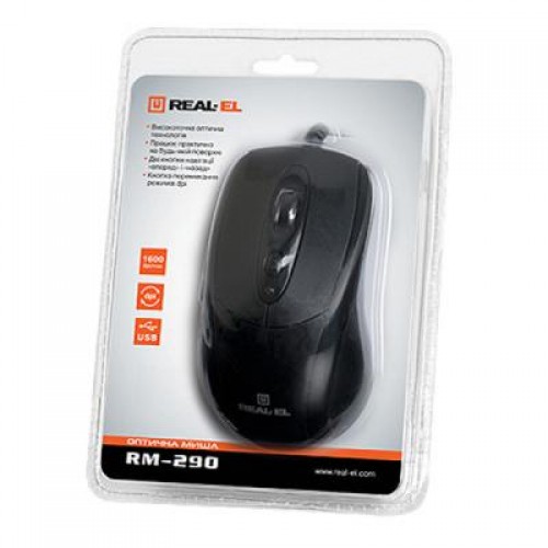 Мышь REAL-EL RM-290, USB, black