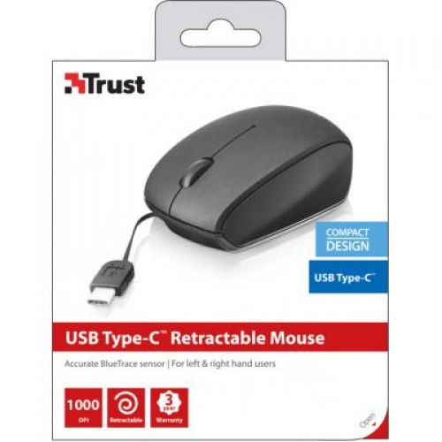 Мышь Trust USB-C retractable mini mouse black (20969)