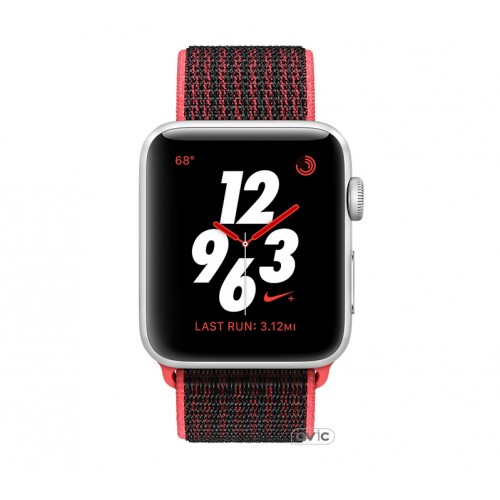 Apple Watch Nike+ Series 3 (GPS + Cellular) 42mm Silver Aluminum w. Bright Crimson/BlackSport L. (MQLE2)