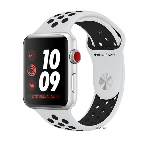 Apple Watch Nike+ Series 3 (GPS + Cellular) 42mm Silver Aluminum w. Pure Platinum/BlackSport B. (MQLC2)