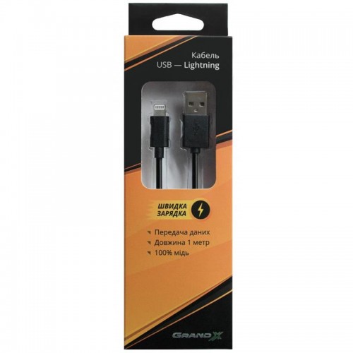 Кабель Grand-X USB-Lightning 2.1А, 1м Black (PL01BS)