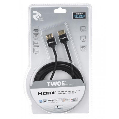 Кабель 2E Ultra Slim (2EW-1119-3m), HDMI - HDMI v.2.0, 3 м, черный