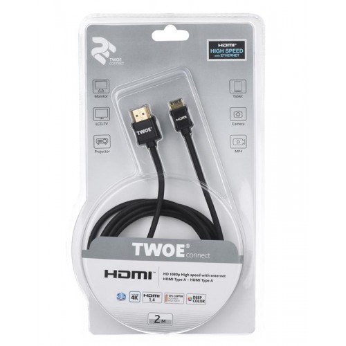 Кабель 2E Ultra Slim (2EW-1120-2m), HDMI - miniHDMI v.1.4, 2 м, черный