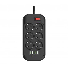 Фильтр питания ColorWay (CW-CHE64B) 6 розеток, 4xUSB, 2м, Black