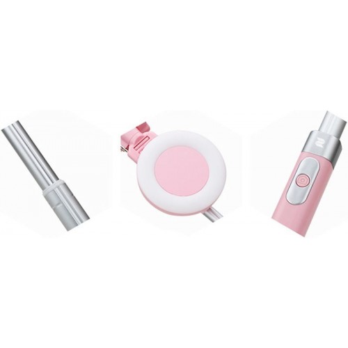 Монопод Rock Space Selfie stick with wire control & light II Pink
