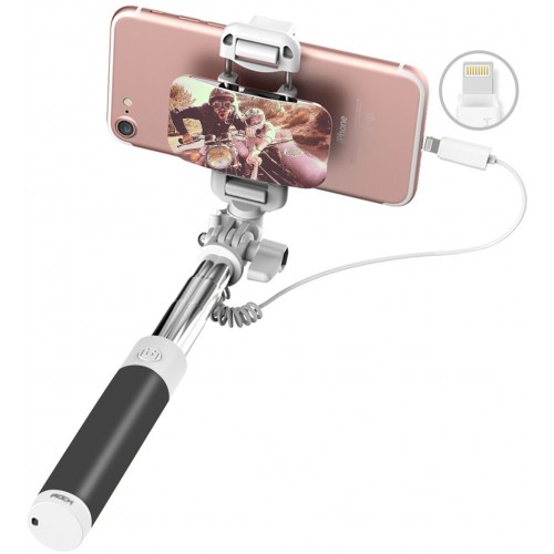 Монопод Rock Mini selfie stick with lightning wire control & mirror Black