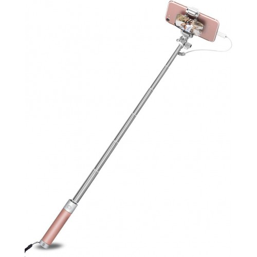 Монопод Rock Mini selfie stick with lightning wire control & mirror Pink