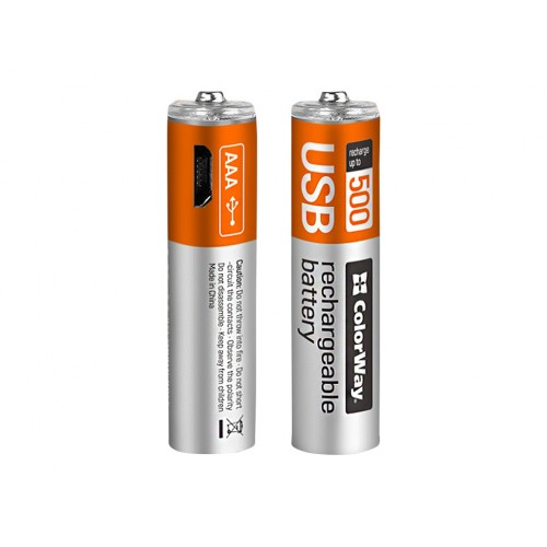 Аккумулятор ColorWay AAA 400mAh Li-Pol 2шт USB (CW-UBAAA-01)