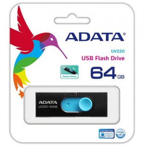 Флешка A-DATA 64GB UV220 Black/Blue USB 2.0 (AUV220-64G-RBKBL)