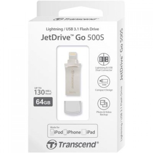 Флешка Transcend 64GB JetDrive Go 500 Silver USB 3.1/Lightning (TS64GJDG500S)