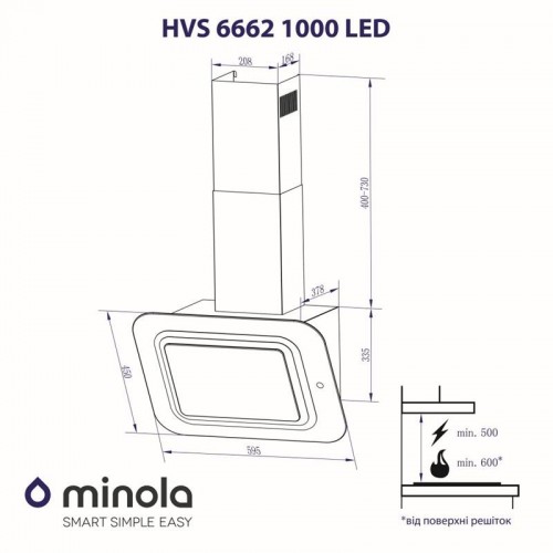 Вытяжка MINOLA HVS 6662 BL/I 1000 LED