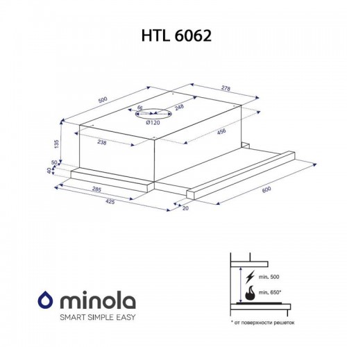 Вытяжка Minola HTL 6062 I/BL Glass 450 LED