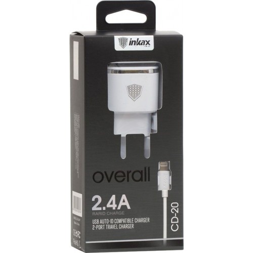 Зарядное устройство INKAX CD-20 Travel charger + Lightning cable 2USB 3.4A White