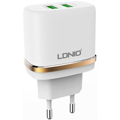 Сетевое зарядное устройство LDNIO DL-AC52 Travel charger 2USB 2.4A + Lightning cable White