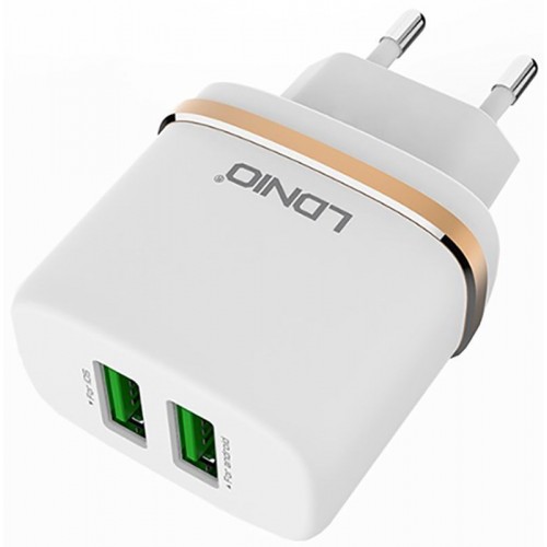 Сетевое зарядное устройство LDNIO DL-AC52 Travel charger 2USB 2.4A + Lightning cable White