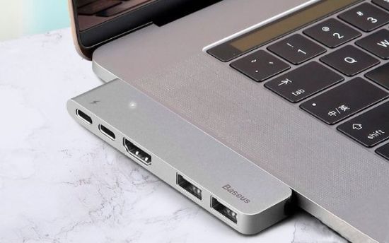 Адаптер Baseus Thunderbolt C-Dual Type-C to USB3.0/HDMI/Type-C Gray