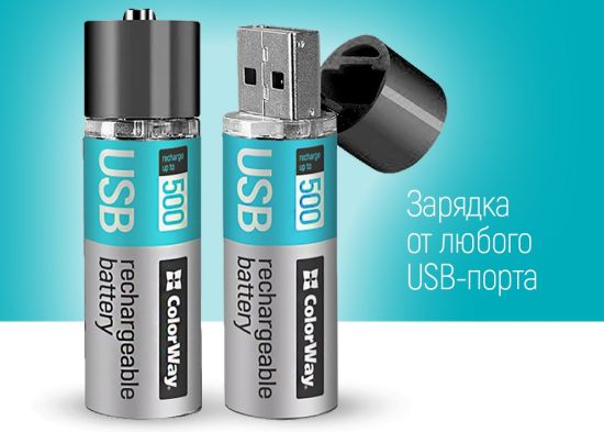 Аккумулятор ColorWay AA 1200mAh Li-Pol 2шт USB (CW-UBAA-02)