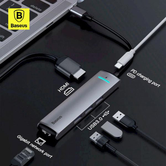 Адаптер Baseus Mechanical Eye 6-in-1 Type-C to 3xUSB3.0+RJ-45+HDMI (CAHUB-J0G)