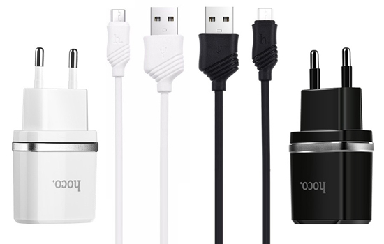 Сетевое зарядное устройство Hoco C12 Smart dual USB charger set with Lightning cable(EU) 2USB 2.4A White